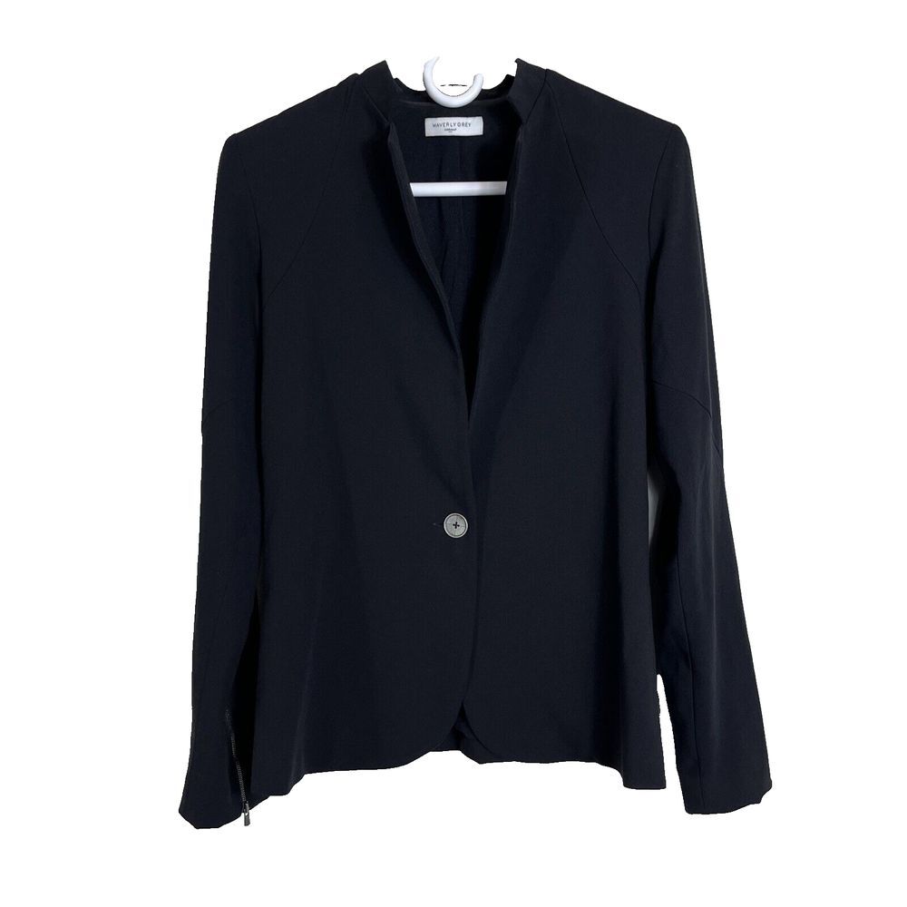 Waverly Grey Black Arm Zipper Detail 1 Button Jacket‎ Blazer Women's Size Small